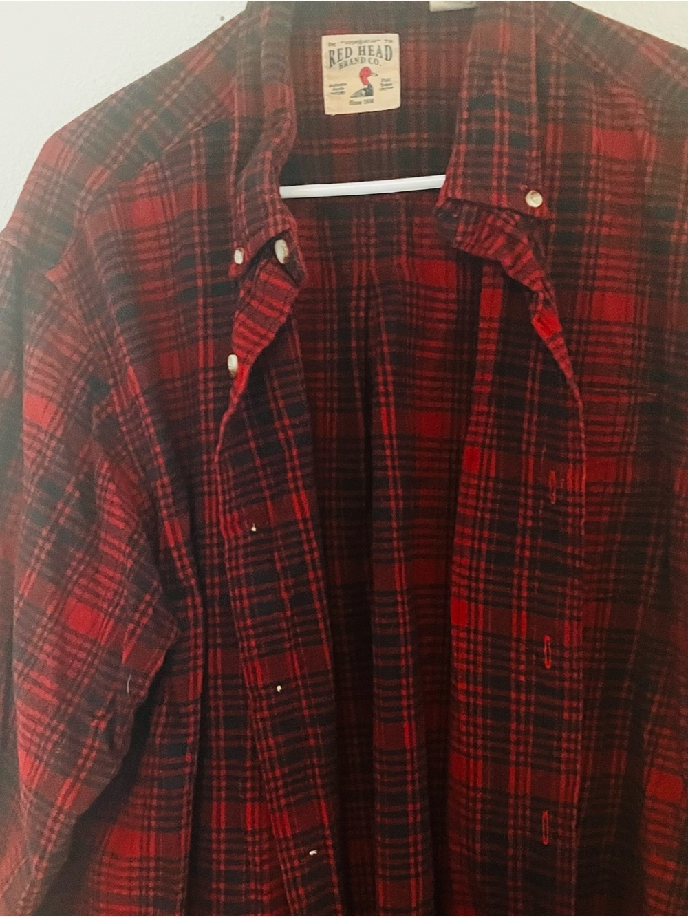RedHead Brand Co. Men's Red and Black Plaid FlannelButton-Down Shirt 100% cotton